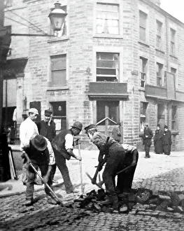 Cheapside Prints: Paving Cheapside, Lancaster, with wooden blocks