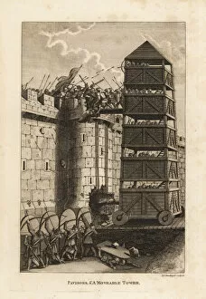 Pavisors and a moveable tower besieging a castle