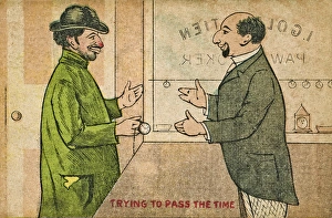 Images Dated 20th February 2017: Pawnbroker and customer on a postcard