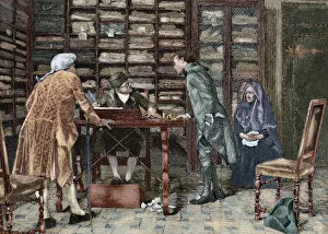 Accounting Gallery: The last pawning. 18th century. Colored engraving