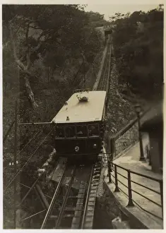 Steep Prints: Peak tram going up, Victoria Island, Hong Kong, China