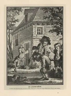 Farmhouse Prints: Peasant boys playing coupe-tete or leap-frog, 18th century