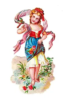 Peasant girl with red roses on a Victorian scrap