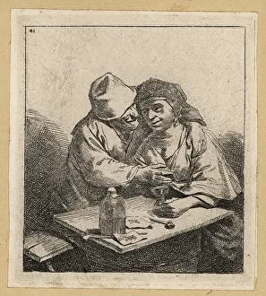 David Deuchar Prints: Two peasant lovers embracing at a tavern table, 17th century