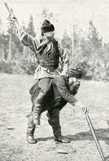 Peasant men playing a game in a field, Finland