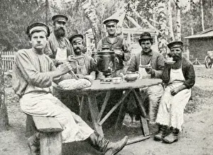 Aprons Prints: Peasant workers having a tea break, Republic of Estonia