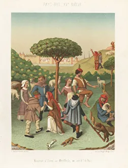 Shepherds Prints: Peasants dancing around a tree, Netherlands, 15th century