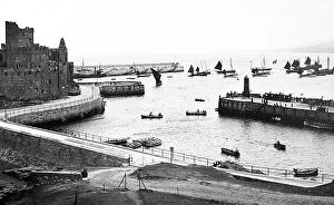 Peel Collection: Peel Castle and harbour, Isle of Man, Victorian period
