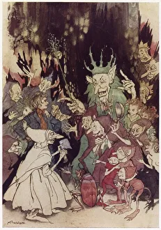 Rackham Prints: PEER GYNT Peer Gynt brought before the King of the Trolls