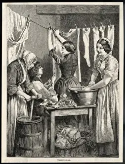 Pegging Prints: Pegging out Washing / 1875