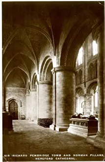 Hereford Prints: Pembridge Tomb and Norman Pillars, Hereford Cathedral
