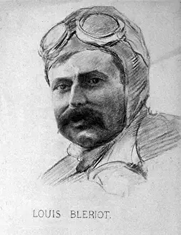 Roderic Prints: Pencil drawing of Louis Bleriot 1872-1936 by Roderic Hill