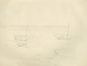 Pencil sketch of boats on the sea