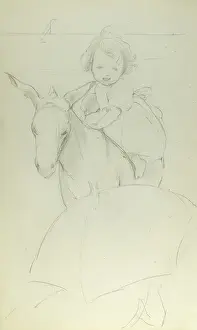 Pencil sketch of child on a donkey