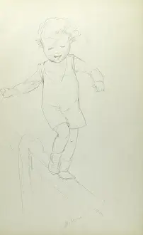 Balance Prints: Pencil sketch of child on a fence