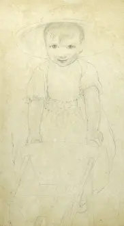 Pencil sketch of child with wheelbarrow