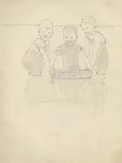 Pencil sketch of three children