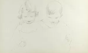 Pencil sketch of girl and boy reading