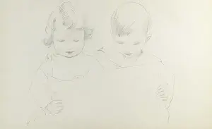 Pencil sketch of girl and boy reading