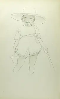 Pencil sketch of girl paddling