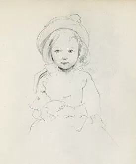 Pencil sketch of girl with teddy bear