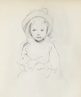 Teddy Prints: Pencil sketch of girl with teddy bear