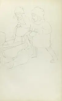 Prams Prints: Pencil sketch of two girls with prams