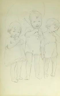 Pencil sketch of three little children
