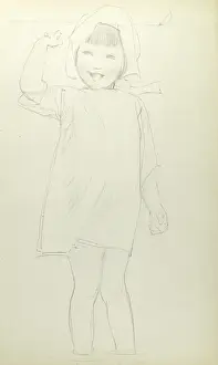 Sunhat Prints: Pencil sketch of little girl paddling