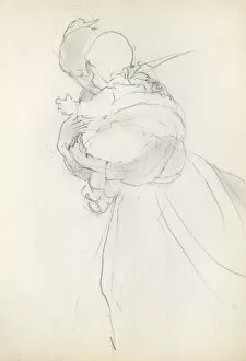 Pencil sketch of mother and baby