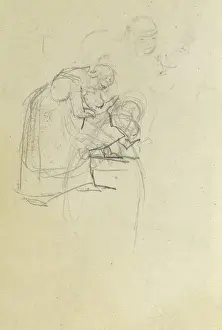 Pencil sketch of mother and toddler