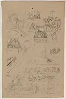 Pencil sketch for sixteen vignettes from the lives of French