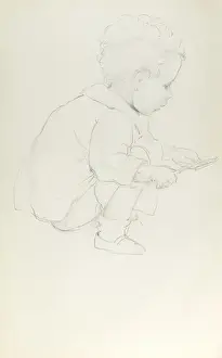 Crouch Prints: Pencil sketch of toddler crouching