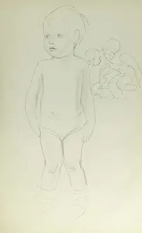 Pencil sketch of toddler paddling