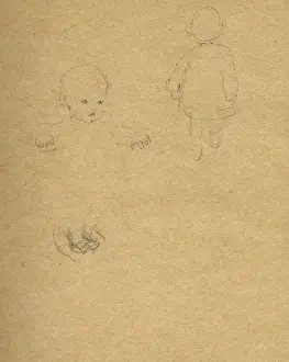 Pencil sketch of toddlers