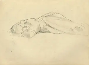 Recline Prints: Pencil sketch of young woman reclining