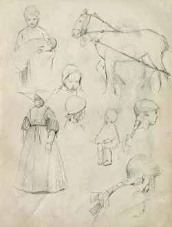Plait Gallery: Pencil sketches of adults, children and a horse