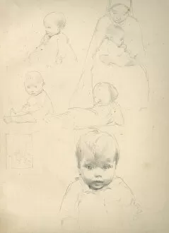 Babies Collection: Pencil sketches of babies and a mother