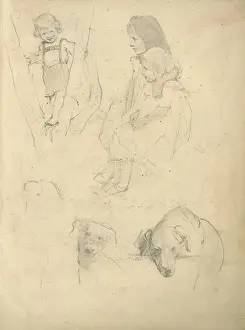 Pencil sketches of children and dogs