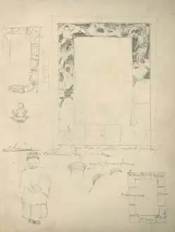 Pencil sketches, including decorative border design