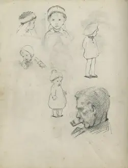 Pencil sketches of man and children
