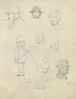 Pencil sketches of men and children