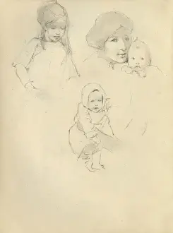 Pencil sketches of mother and children