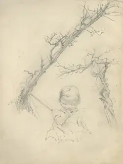 Gnarled Prints: Pencil sketches of toddler and trees