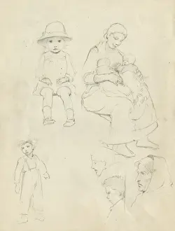 Pencil sketches of women and children