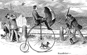 Penny Farthing Bicycle under full sail, 1890
