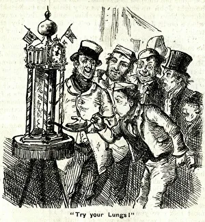 Fairground Prints: Only A Penny, Try Your Lungs! - fairground scene