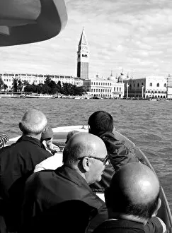 Venezia Gallery: People on a boat off the coast of Venice, Italy