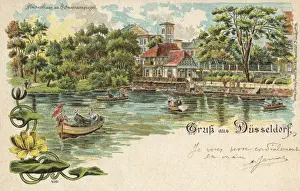 Dusseldorf Prints: People boating on the water at Dusseldorf, Germany