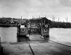 Ferry Prints: People and car on ferry at Cowes, Isle of Wight